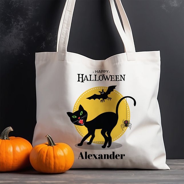 Bolsa Tote Gato Negro e Halloween de Aranha (Criador carregado)