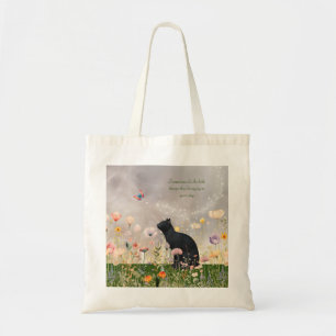 Bolsa Tote Gato Negro em Flores