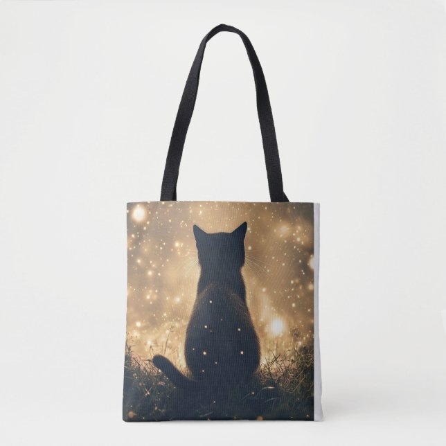 Bolsa Tote Gato Negro Encantado com Trabalho de arte de Firef (Frente)