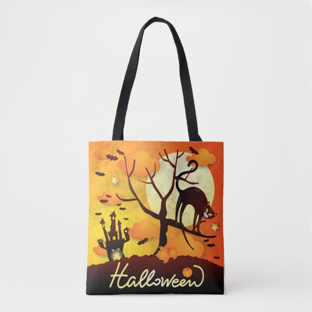 Bolsa Tote Gato Negro Halloween (Frente)