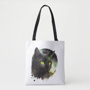 Bolsa Tote Gato Negro Místico Cores de Água - Arte Noturno En