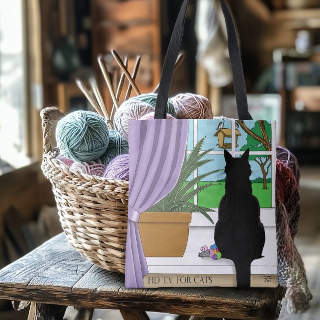 Bolsa Tote Gato Negro Olhando Para A Janela (Criador carregado)