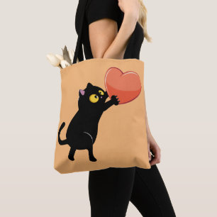Bolsa Tote Gato negro segurando coração