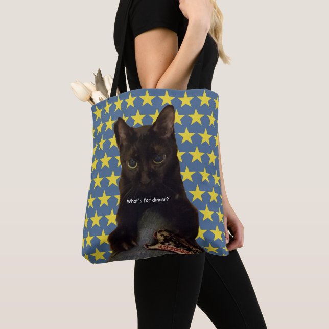 Bolsa Tote Gato Negro Sortudo com estrelas de 2way (Close Up)