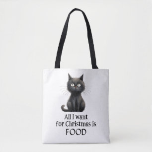 Bolsa Tote Gato Negro Tudo o que quero no Natal é Comida