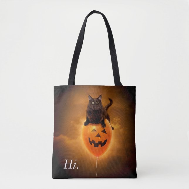 Bolsa Tote Gato no Balão de Halloween (Frente)