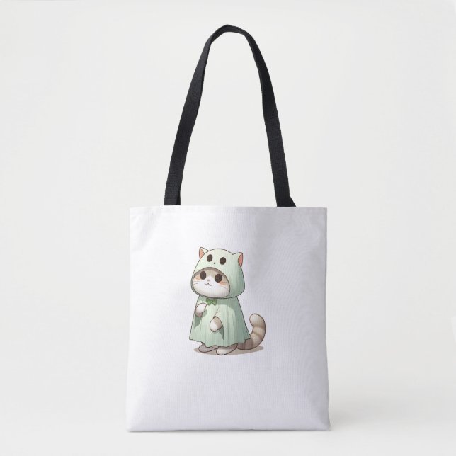 Bolsa Tote Gato no Fantasma para o Halloween (Frente)