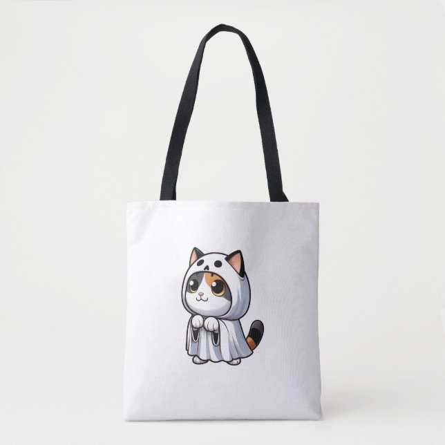 Bolsa Tote Gato no Fantasma para o Halloween (Frente)