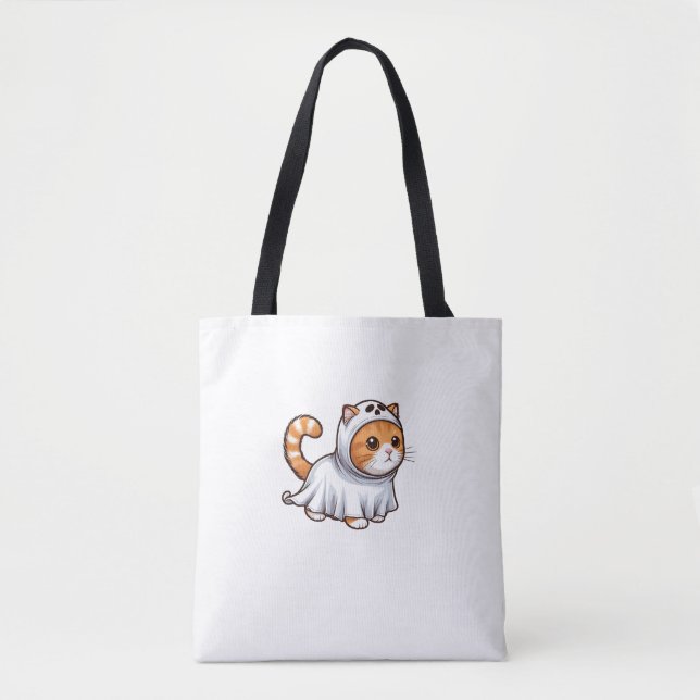 Bolsa Tote Gato no Fantasma para o Halloween (Frente)