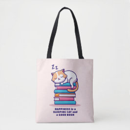 Bolsa Tote Gato numa Pilha de Livros Literário Personalizado 