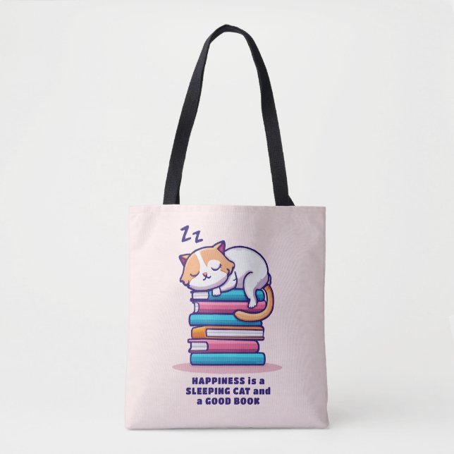 Bolsa Tote Gato numa Pilha de Livros Literário Personalizado  (Frente)