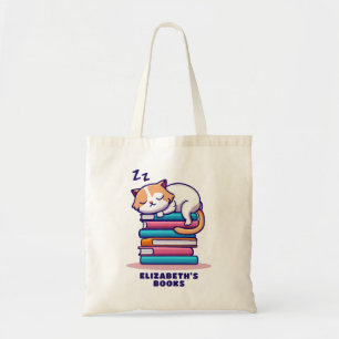 Bolsa Tote Gato numa Pilha de Livros Literário Personalizado