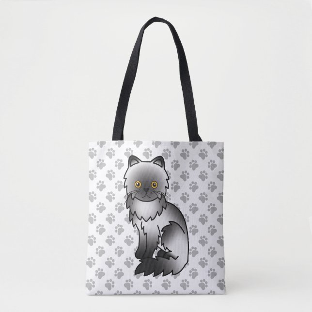 Bolsa Tote Gato Persa de Desenho Animado Fofo Fumê & Patinhas (Frente)