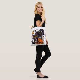 Bolsa Tote Gato Preto Assustador e Abóbora de Halloween