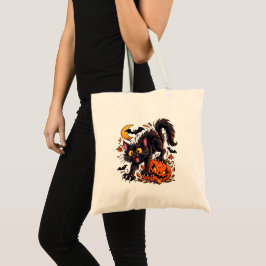 Bolsa Tote Gato Preto Assustador e Abóbora de Halloween