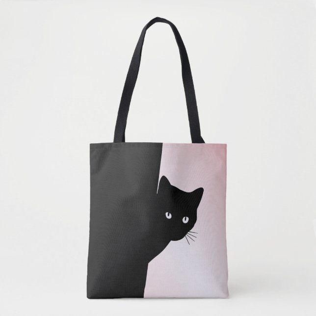 Bolsa Tote Gato Preto Astuto Rosa (Frente)