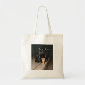 Bolsa Tote Gato Preto Bebendo Café Gelado Amante de Gato Engr