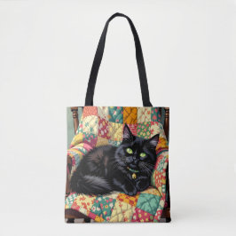 Bolsa Tote Gato Preto Bonito na Cadeira Rochosa