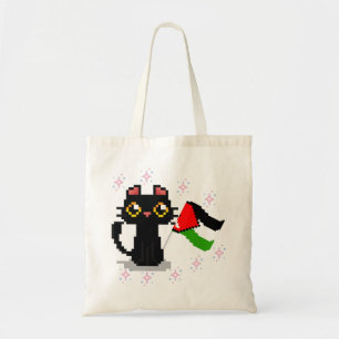 Bolsa Tote gato preto bonito segura bandeira da Palestina
