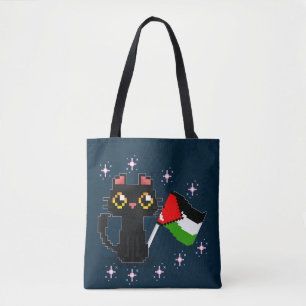 Bolsa Tote gato preto bonito segura bandeira da Palestina
