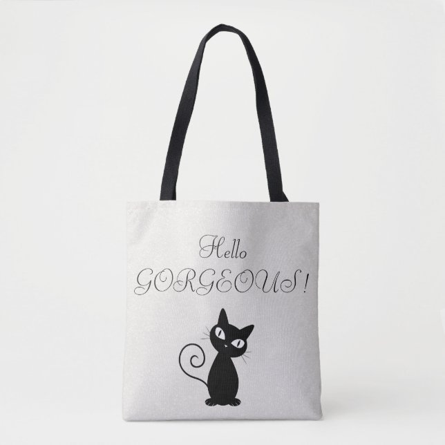 Bolsa Tote Gato Preto Caprichoso e Glamouroso - Olá, Lindíssi (Frente)