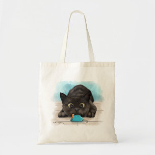 Bolsa Tote Gato Preto com Cartoon de Rato de Brinquedo