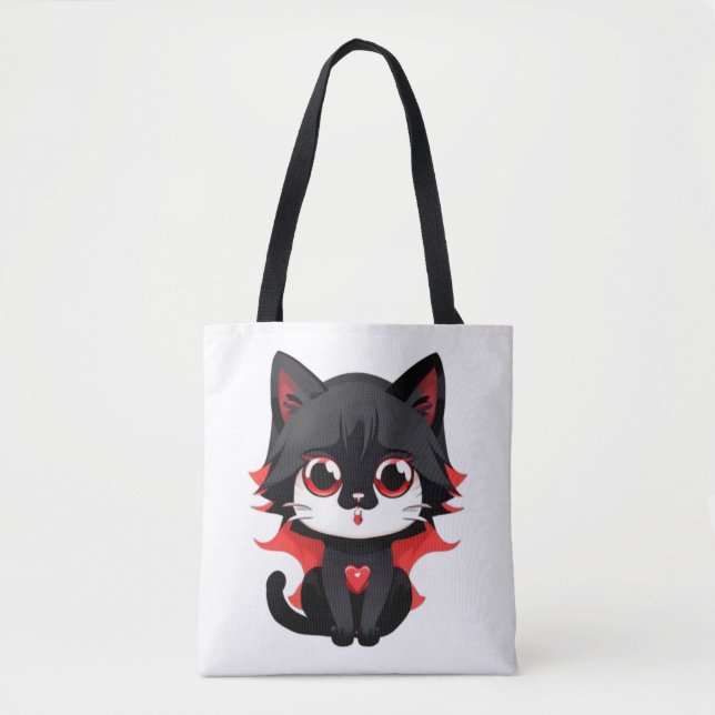 Bolsa Tote Gato preto com cor vermelha (Frente)
