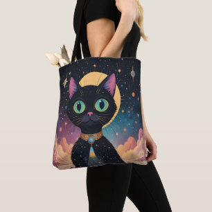 Bolsa Tote Gato Preto Cósmico Futurista Atômico ao Luar