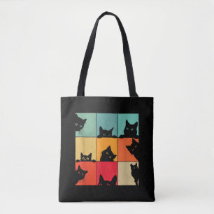 Bolsa Tote Gato Preto Curioso Engraçado Retro Vintage para Am
