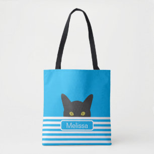 Bolsa Tote Gato Preto de Espionagem de Faixa Azul Personaliza
