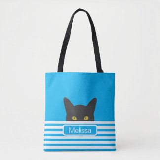 Bolsa Tote Gato Preto de Espionagem de Faixa Azul Personaliza