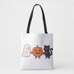 Bolsa Tote Gato Preto de Fantasma Fofo & Abóbora de Halloween