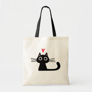 Bolsa Tote Gato Preto de Gatinho com Coração Namorados 