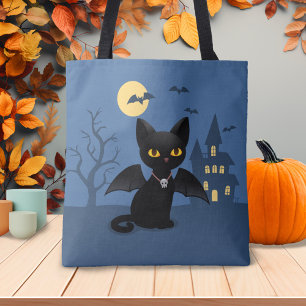 Bolsa Tote Gato Preto de Halloween Vampiro com Asas