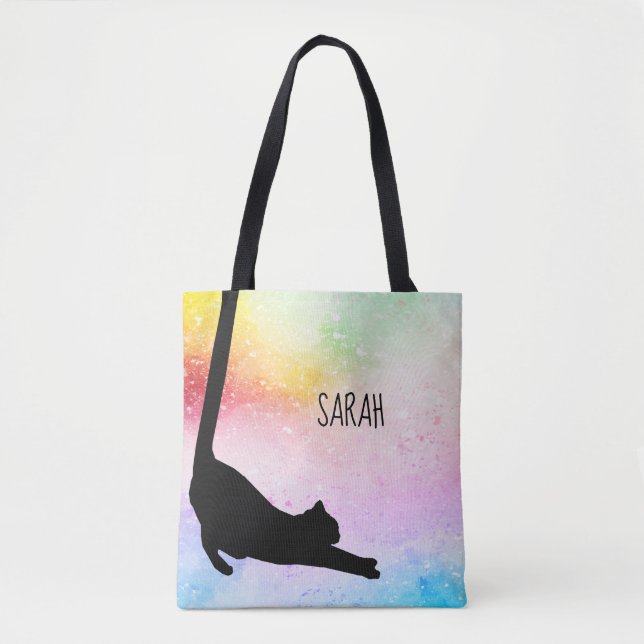 Bolsa Tote Gato Preto de Longa Cauda Personalizado (Frente)