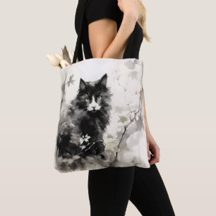 Bolsa Tote Gato Preto de Pintura a Tinta