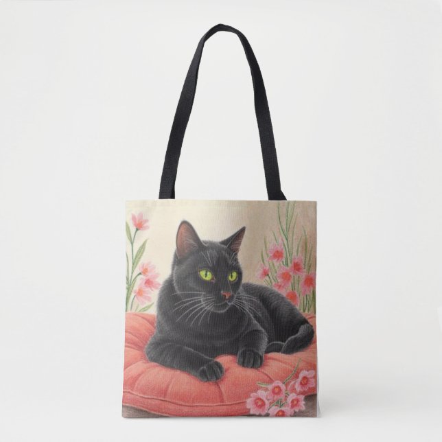 Bolsa Tote Gato preto descansando (Frente)