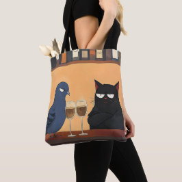 Bolsa Tote Gato Preto Divertido e Pássaro