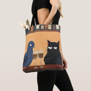 Bolsa Tote Gato Preto Divertido e Pássaro