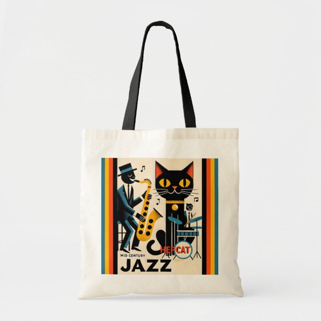 Bolsa Tote Gato Preto do Gato Preto da Idade do Jazz do meio  (Frente)