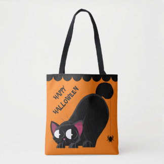 Bolsa Tote Gato preto e aranha do Dia das Bruxas