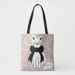 Bolsa Tote Gato preto e branco com linha abstrata