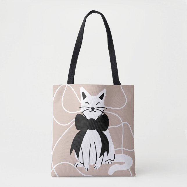 Bolsa Tote Gato preto e branco com linha abstrata (Frente)