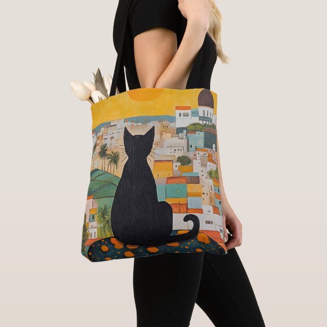 Bolsa Tote Gato Preto e Cidade Bonita (Close Up)