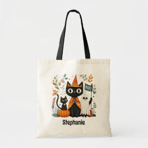 Bolsa Tote Gato Preto e Fantasma Personalizado