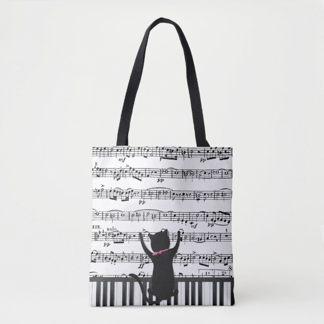Bolsa Tote Gato Preto Em Chaves Piano (Frente)