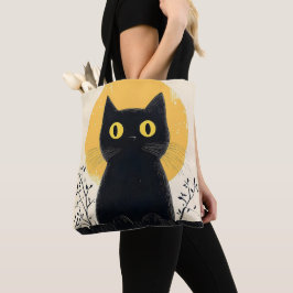 Bolsa Tote Gato preto engraçado com lua cheia