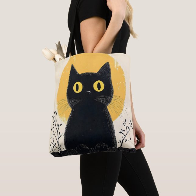 Bolsa Tote Gato preto engraçado com lua cheia (Close Up)