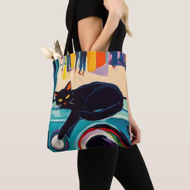 Bolsa Tote Gato Preto Engraçado e Máquina de Lavar (Close Up)