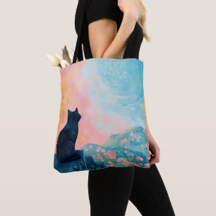 Bolsa Tote Gato Preto Engraçado na Natureza